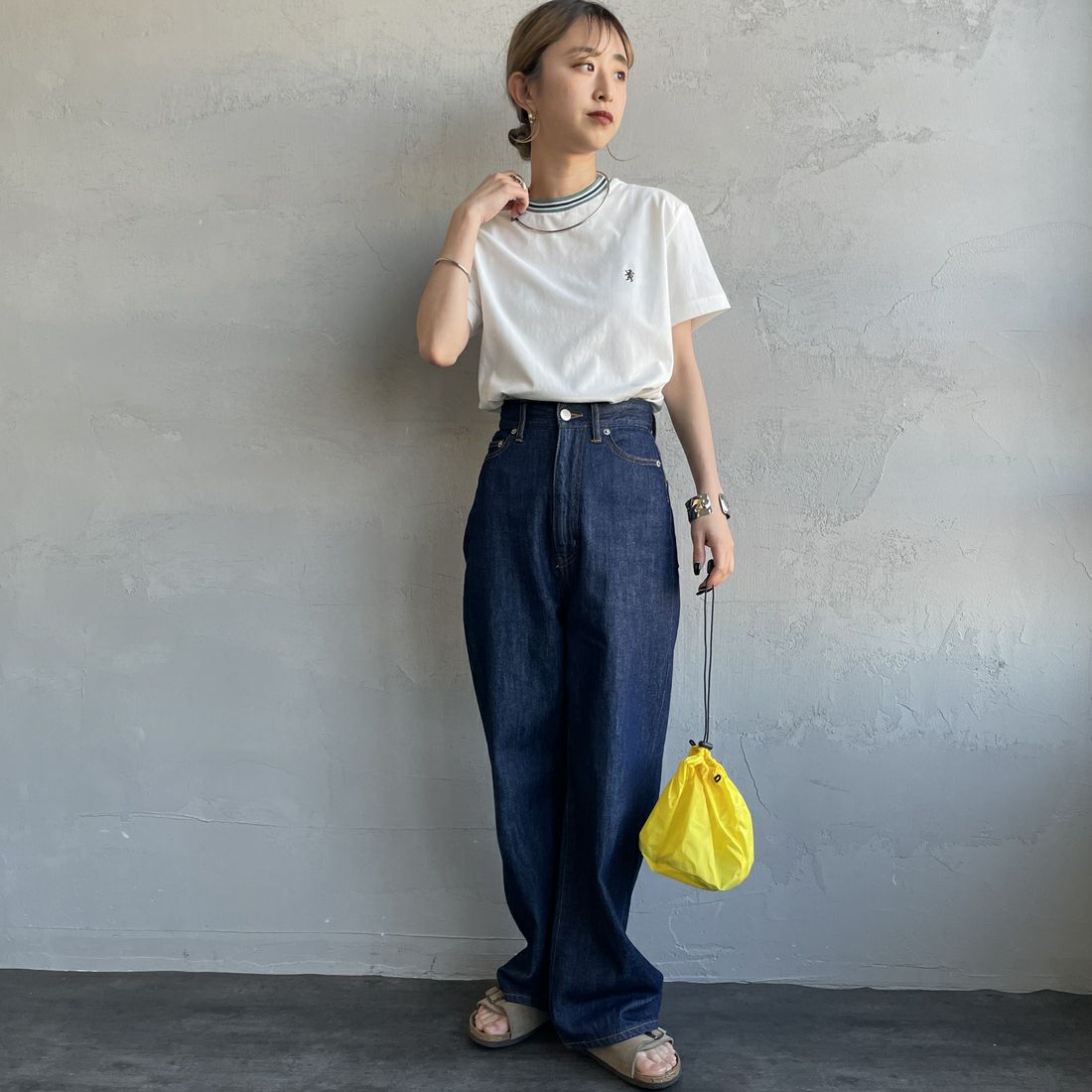 Gymphlex [ジムフレックス] クルーネック ニットライン Tシャツ [GY-C0448CCB] WHITE/GREE &&モデル身長：150cm 着用サイズ：14&&
