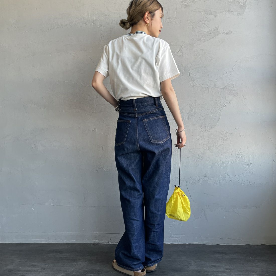 Gymphlex [ジムフレックス] クルーネック ニットライン Tシャツ [GY-C0448CCB] WHITE/GREE &&モデル身長：150cm 着用サイズ：14&&