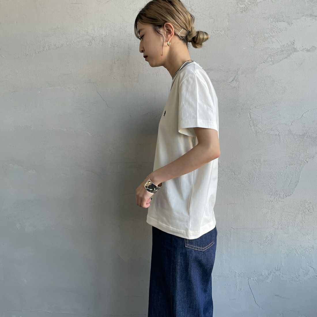 Gymphlex [ジムフレックス] クルーネック ニットライン Tシャツ [GY-C0448CCB] WHITE/GREE &&モデル身長：150cm 着用サイズ：14&&