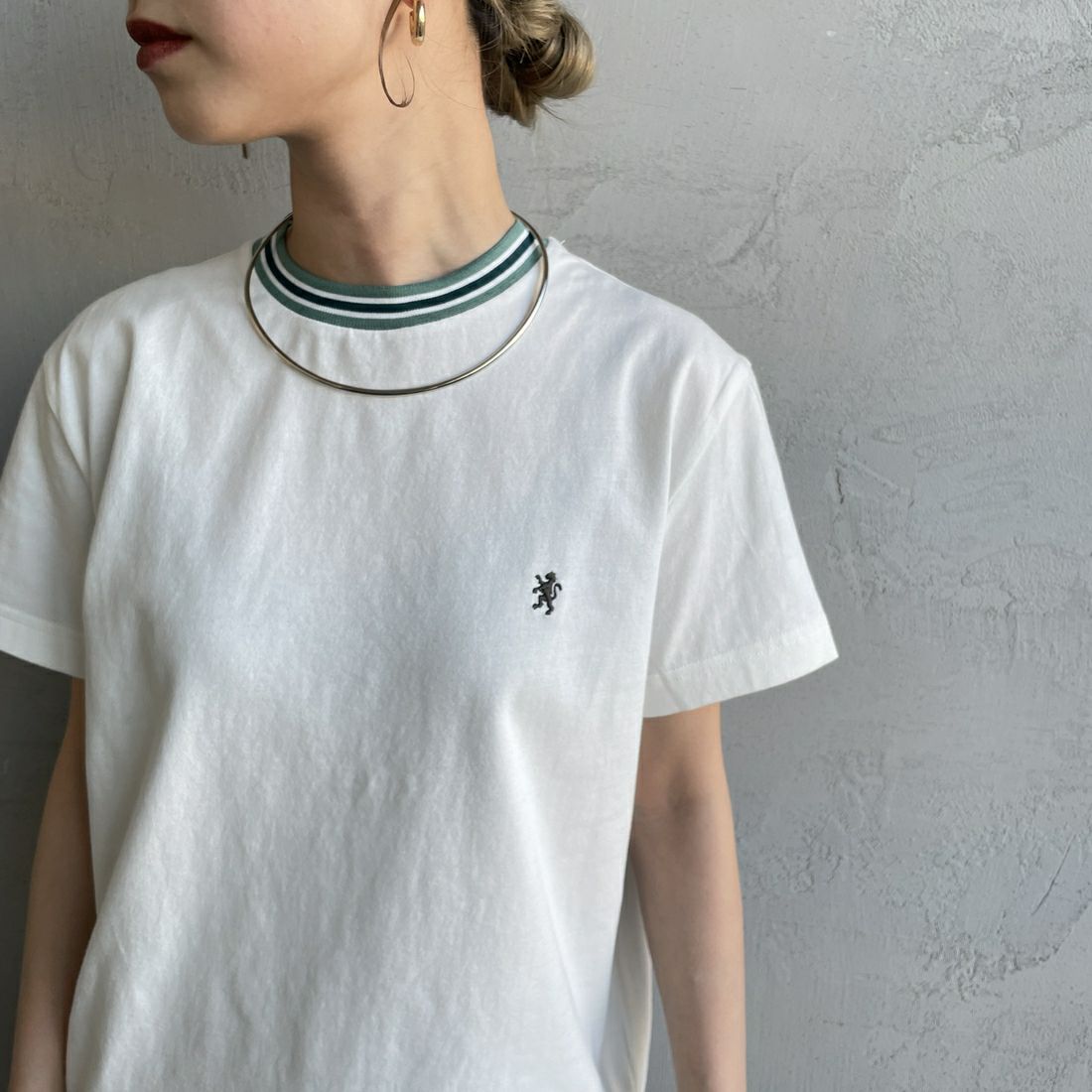 Gymphlex [ジムフレックス] クルーネック ニットライン Tシャツ [GY-C0448CCB] WHITE/GREE &&モデル身長：150cm 着用サイズ：14&&