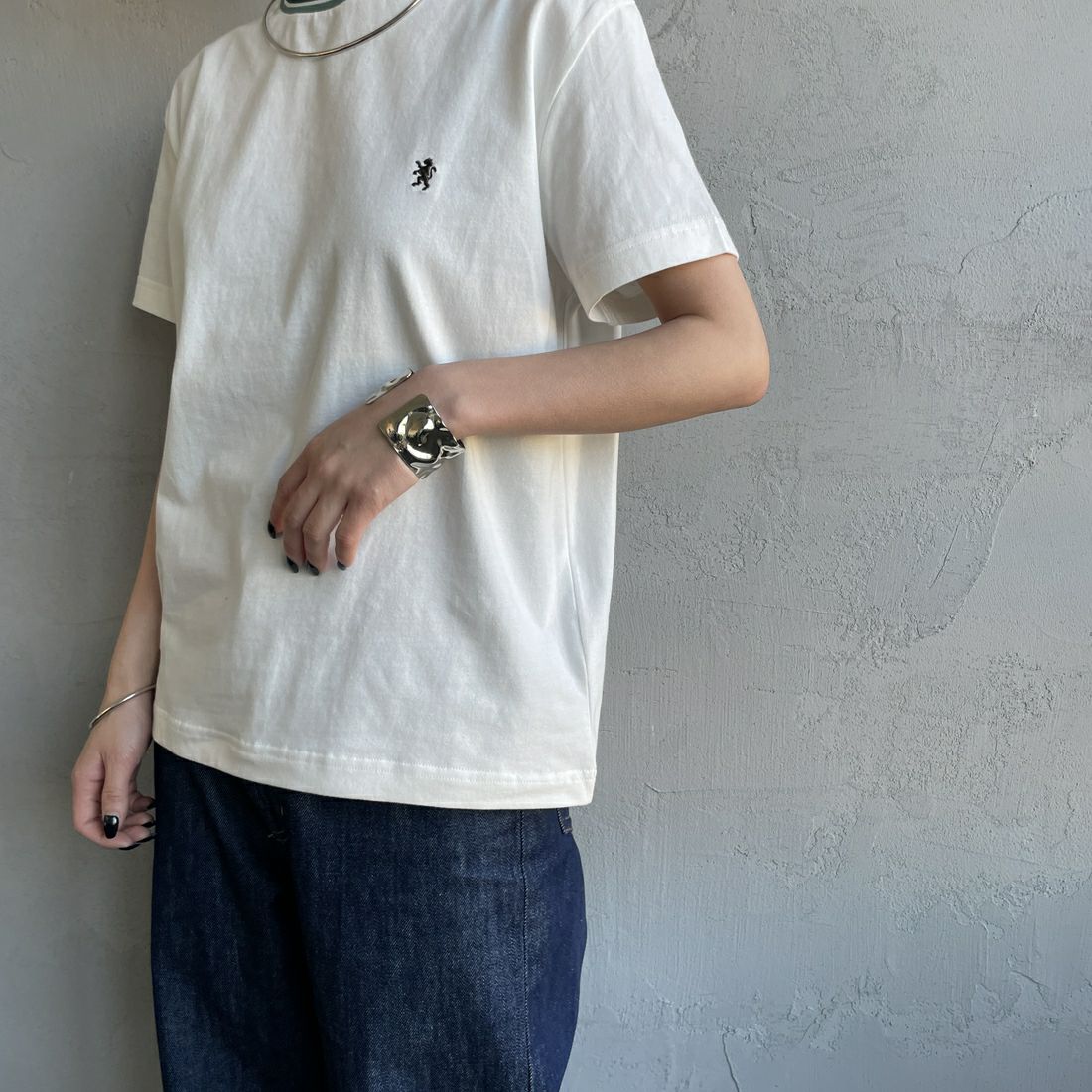 Gymphlex [ジムフレックス] クルーネック ニットライン Tシャツ [GY-C0448CCB] WHITE/GREE &&モデル身長：150cm 着用サイズ：14&&
