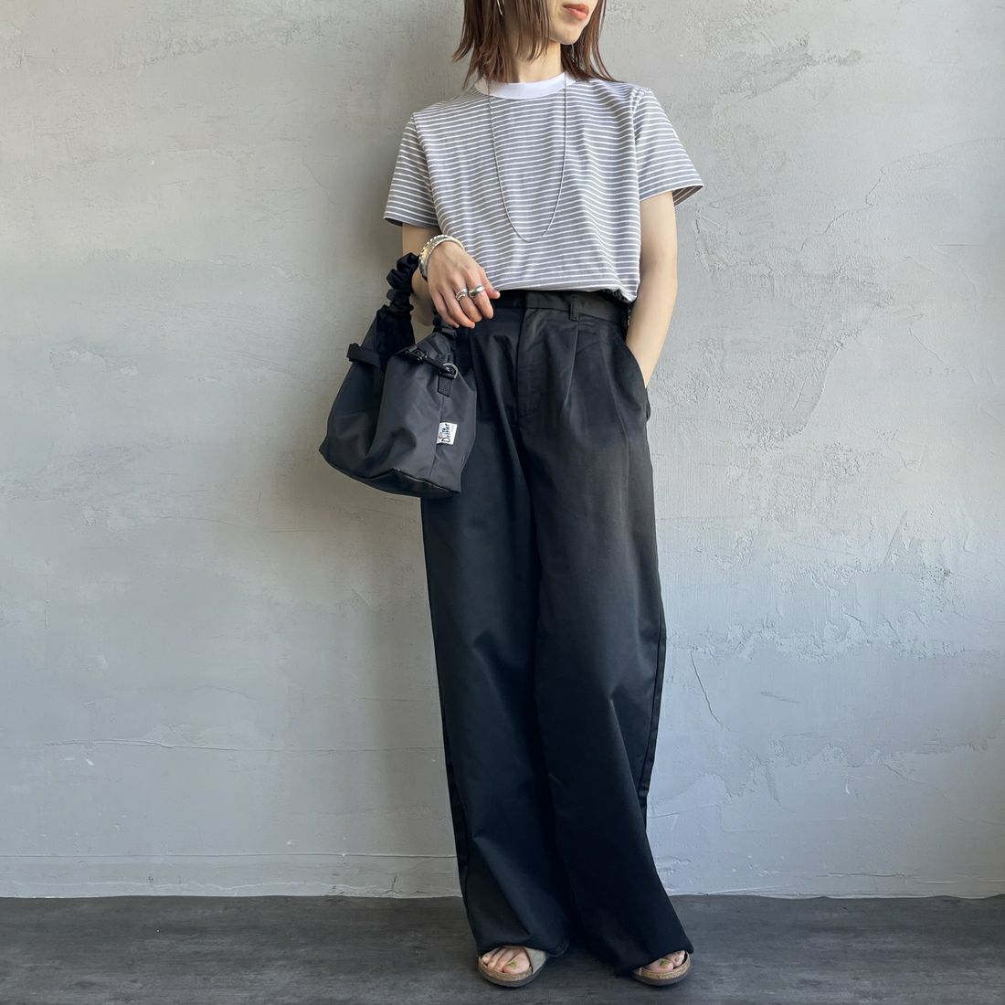 ORCIVAL [オーシバル] クルーネックボーダーTシャツ [OR-C0415CCF] GRAY/WHITE &&モデル身長：158cm 着用サイズ：2&&