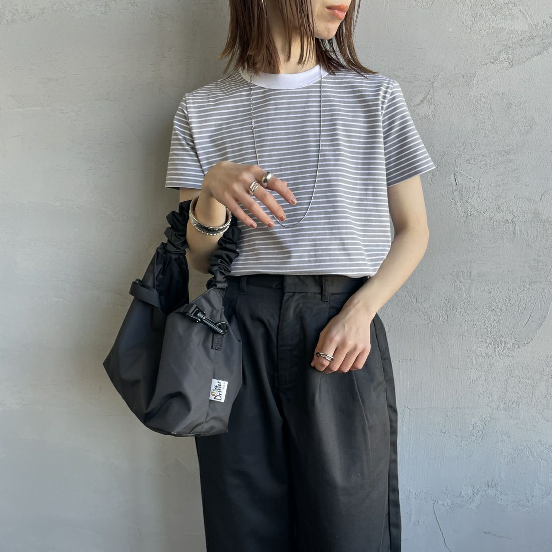 ORCIVAL [オーシバル] クルーネックボーダーTシャツ [OR-C0415CCF] GRAY/WHITE &&モデル身長：158cm 着用サイズ：2&&