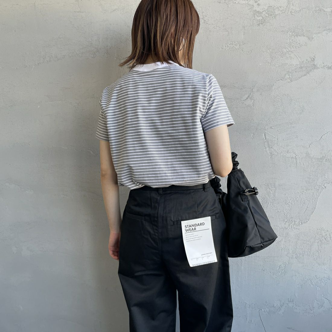 ORCIVAL [オーシバル] クルーネックボーダーTシャツ [OR-C0415CCF] GRAY/WHITE &&モデル身長：158cm 着用サイズ：2&&