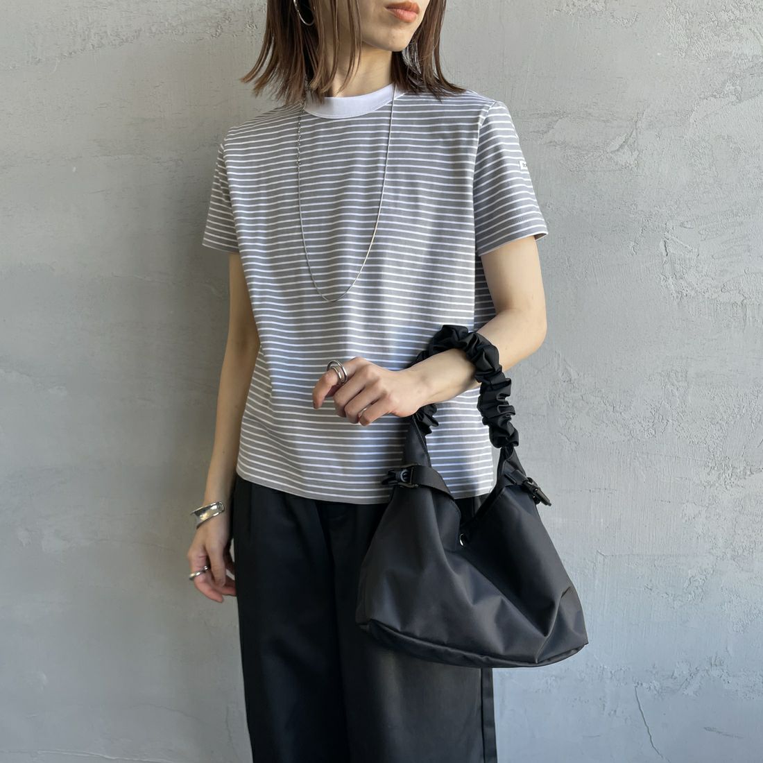 ORCIVAL [オーシバル] クルーネックボーダーTシャツ [OR-C0415CCF] GRAY/WHITE &&モデル身長：158cm 着用サイズ：2&&