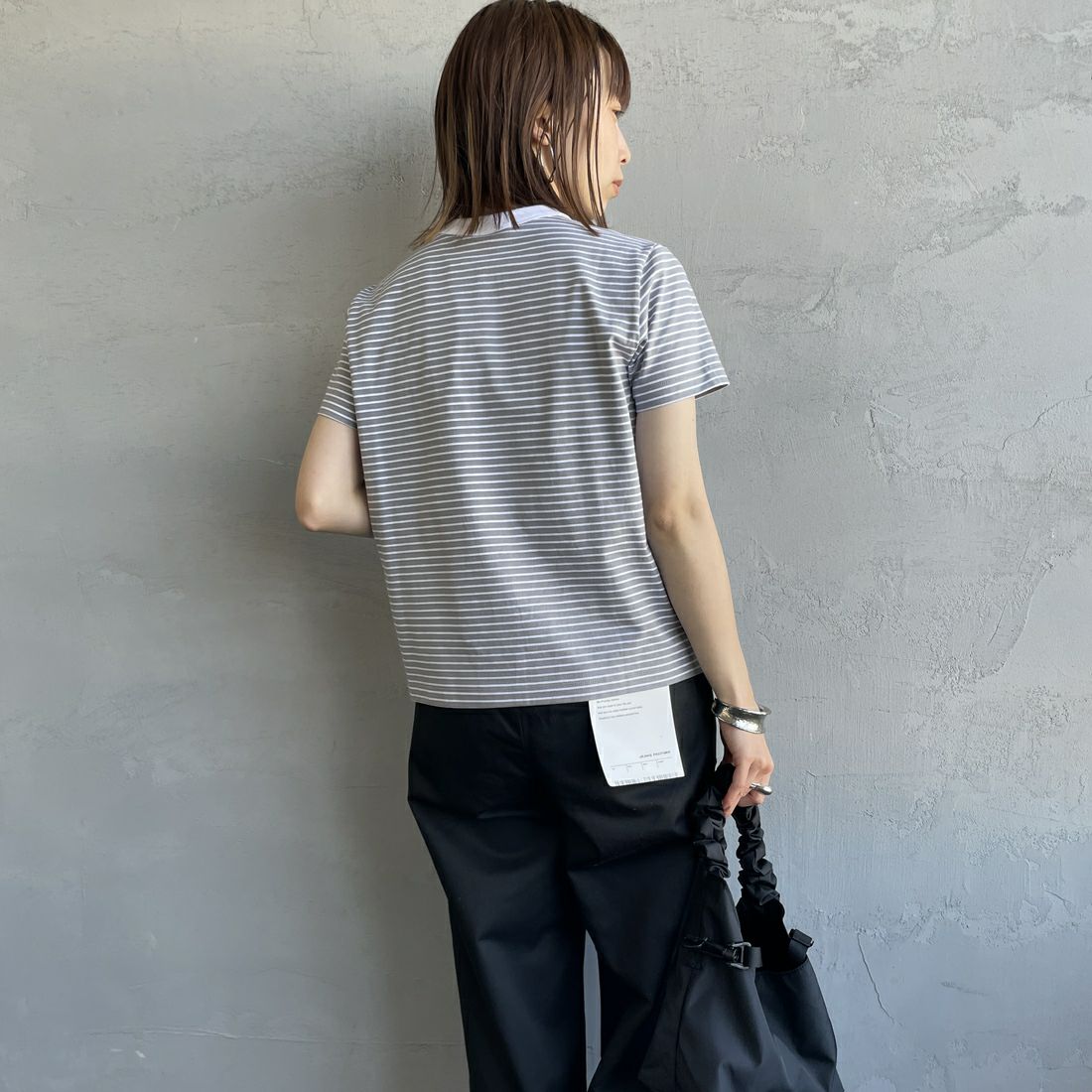 ORCIVAL [オーシバル] クルーネックボーダーTシャツ [OR-C0415CCF] GRAY/WHITE &&モデル身長：158cm 着用サイズ：2&&