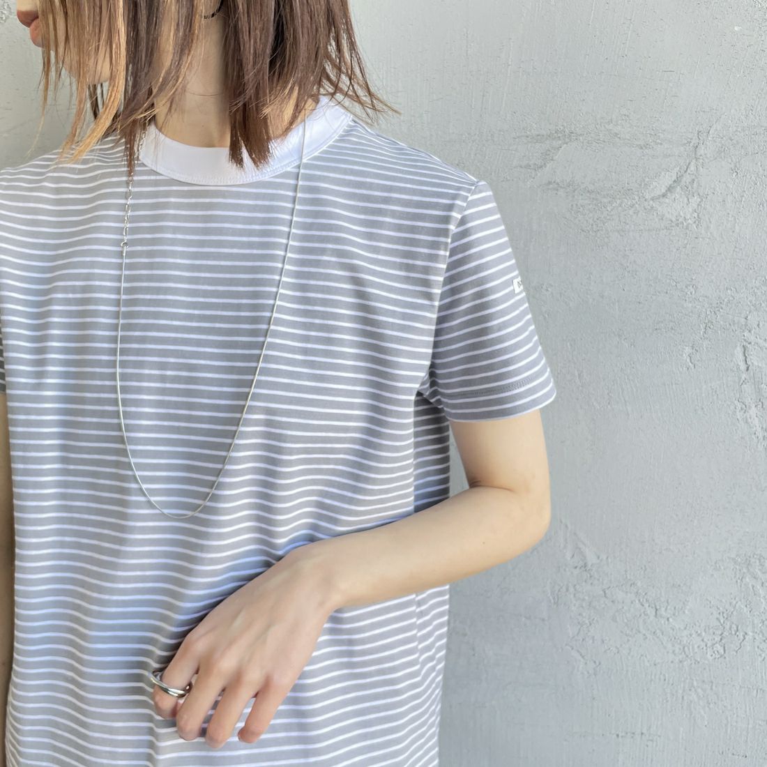 ORCIVAL [オーシバル] クルーネックボーダーTシャツ [OR-C0415CCF] GRAY/WHITE &&モデル身長：158cm 着用サイズ：2&&