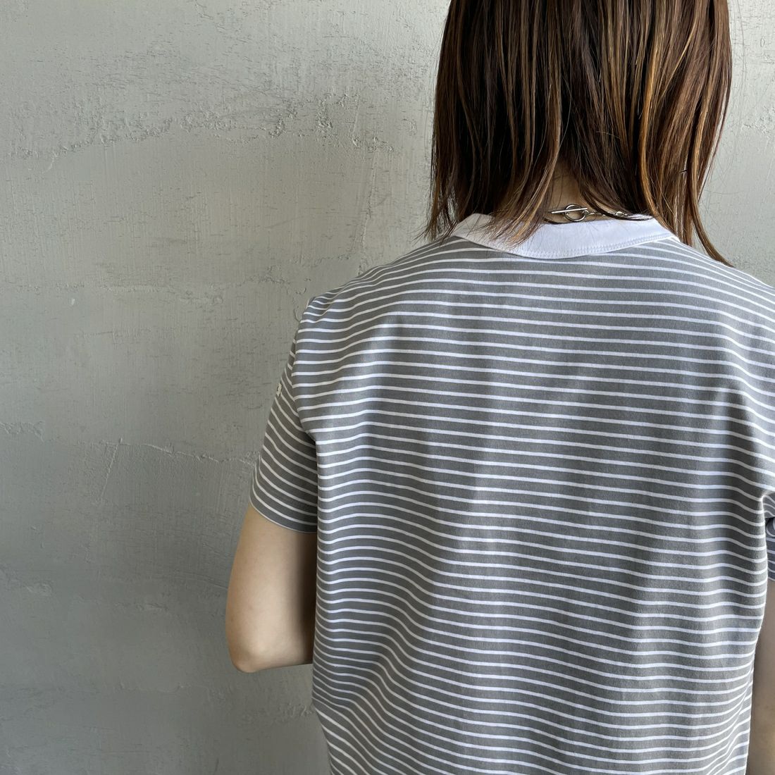 ORCIVAL [オーシバル] クルーネックボーダーTシャツ [OR-C0415CCF] GRAY/WHITE &&モデル身長：158cm 着用サイズ：2&&