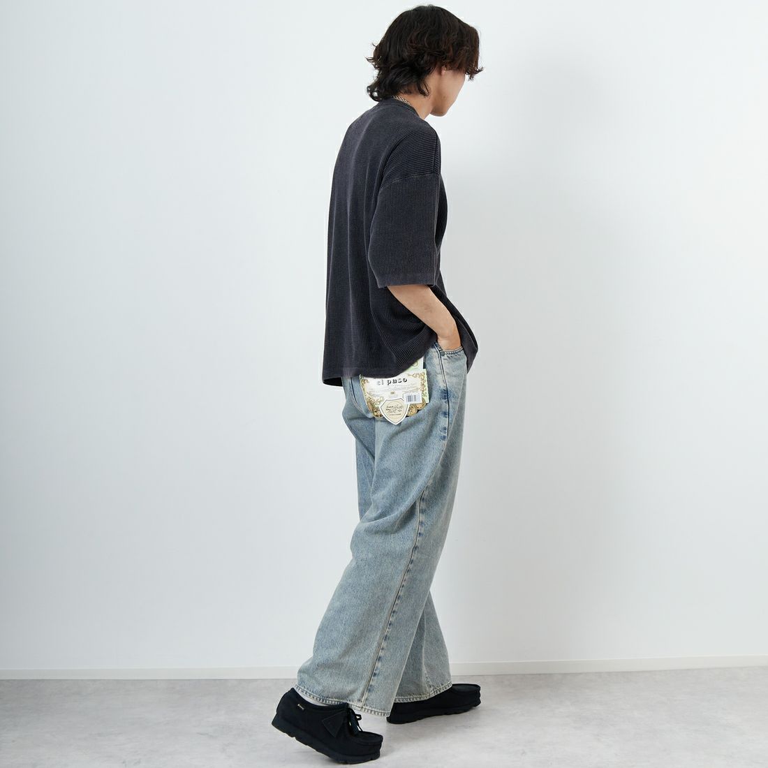 Health knit [ヘルスニット] ヘンリーネック ショートスリーブTシャツ [HR25S-M112] INK BLACK &&モデル身長：179cm 着用サイズ：L&&