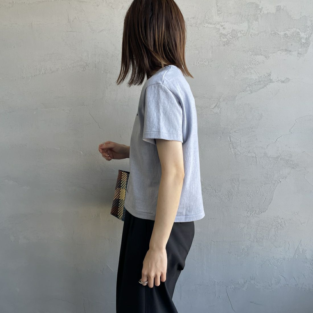 ORCIVAL [オーシバル] ロゴ刺繍ショートスリーブTシャツ [OR-C0418MIT] SAX &&モデル身長：158cm 着用サイズ：2&&