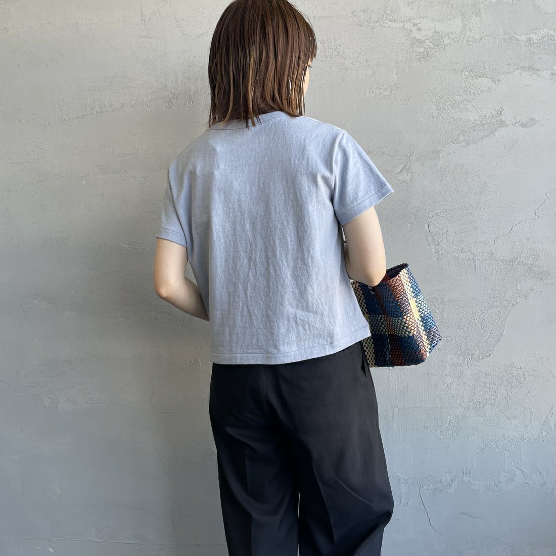ORCIVAL [オーシバル] ロゴ刺繍ショートスリーブTシャツ [OR-C0418MIT] SAX &&モデル身長：158cm 着用サイズ：2&&