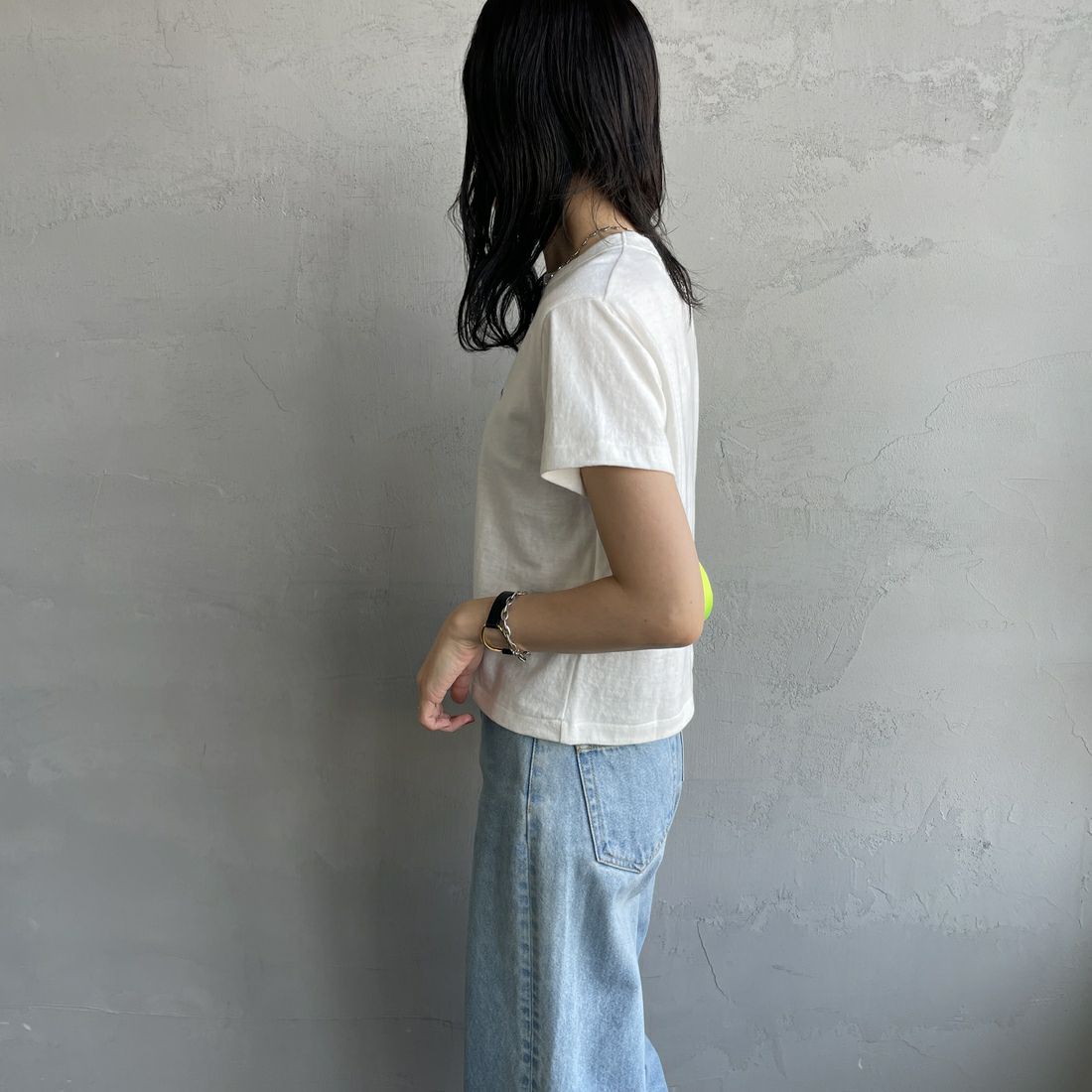 ORCIVAL [オーシバル] ロゴ刺繍ショートスリーブTシャツ [OR-C0418MIT] OFF WHITE &&モデル身長：160cm 着用サイズ：2&&