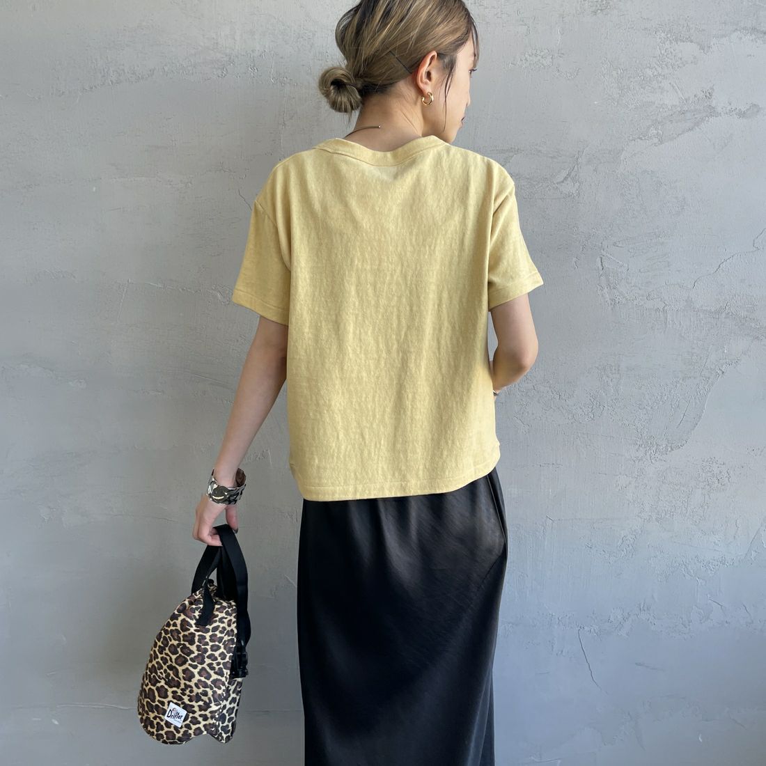 ORCIVAL [オーシバル] ロゴ刺繍ショートスリーブTシャツ [OR-C0418MIT] YELLOW &&モデル身長：150cm 着用サイズ：2&&