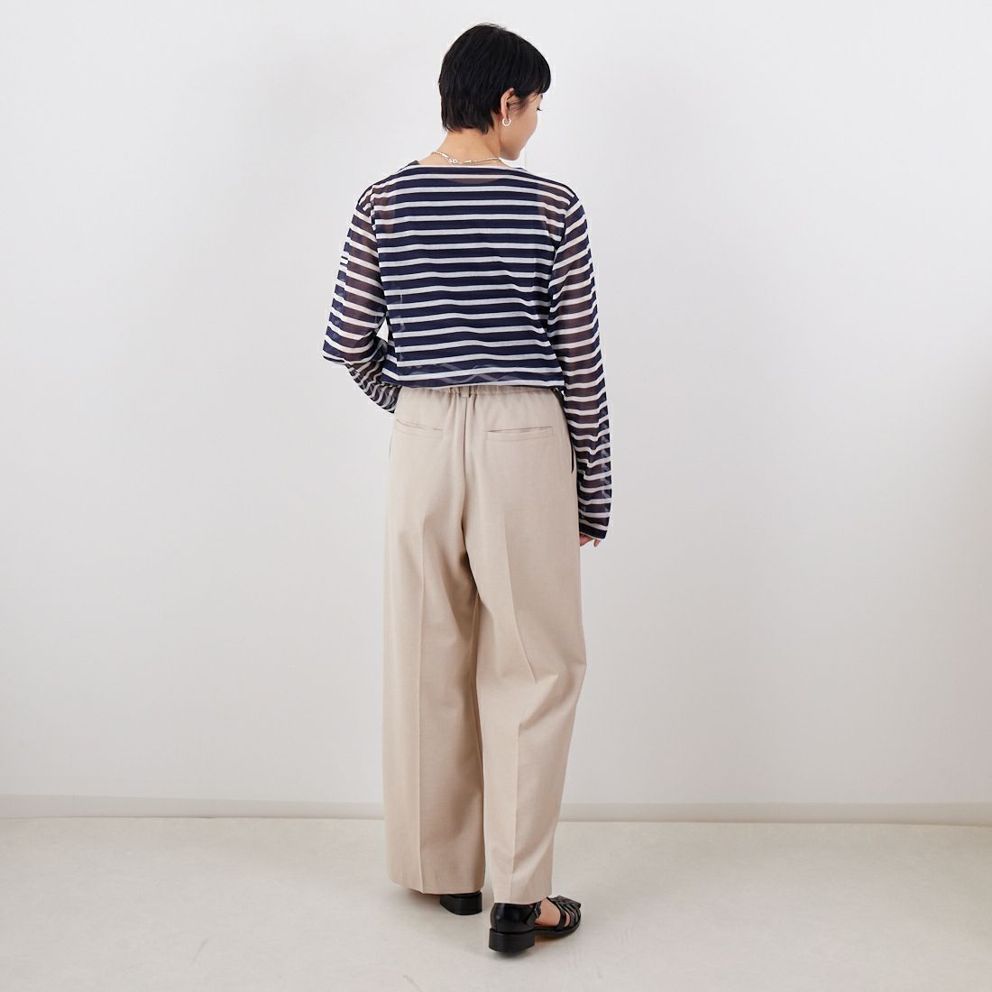 ORCIVAL [オーシバル] シースルーボートネックボーダーカットソー [OR-C0461STJ] NAVY/OFF W &&モデル身長：160cm 着用サイズ：2&&