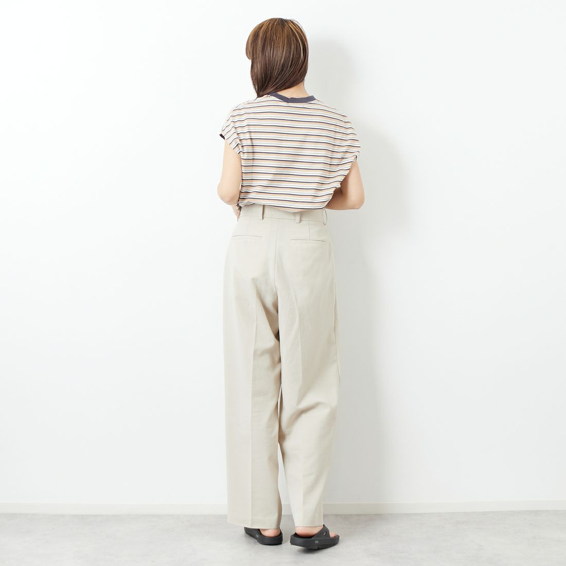 Gymphlex [ジムフレックス] スリーブレスTシャツ [GY-C0445MST] BEIGE STRI &&モデル身長：167cm 着用サイズ：14&&