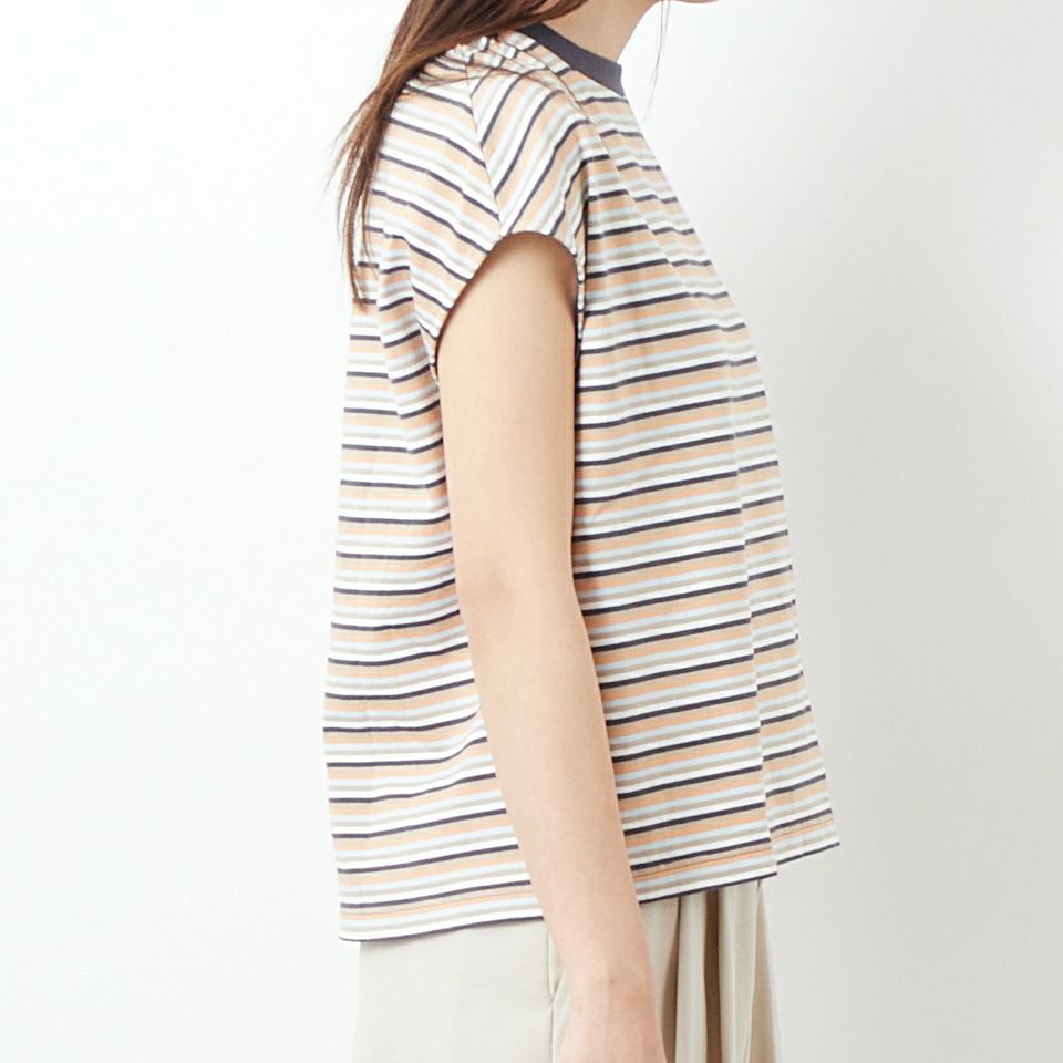 Gymphlex [ジムフレックス] スリーブレスTシャツ [GY-C0445MST] BEIGE STRI &&モデル身長：167cm 着用サイズ：14&&