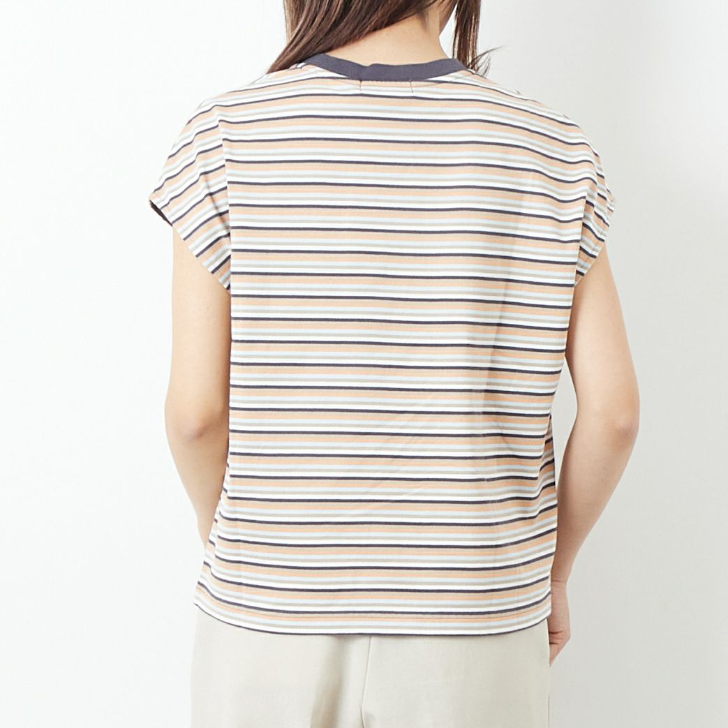 Gymphlex [ジムフレックス] スリーブレスTシャツ [GY-C0445MST] BEIGE STRI &&モデル身長：167cm 着用サイズ：14&&
