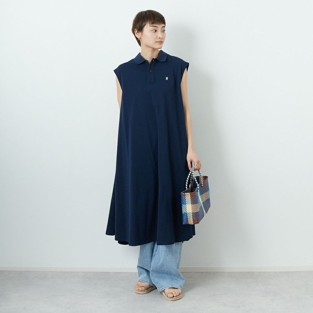 Gymphlex [ジムフレックス] ポロ衿スリーブレスワンピース [GY-G0100QSK] DK.NAVY &&モデル身長：160cm 着用サイズ：14&&