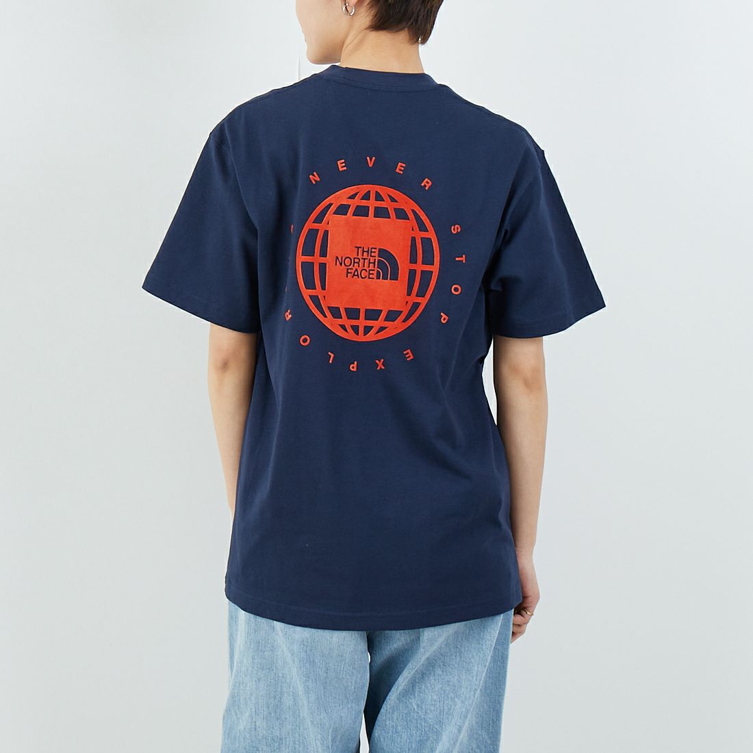 THE NORTH FACE [ザ ノースフェイス] ショートスリーブジオスクエアロゴTシャツ [NT32541] UN &&モデル身長：160cm 着用サイズ：S&&