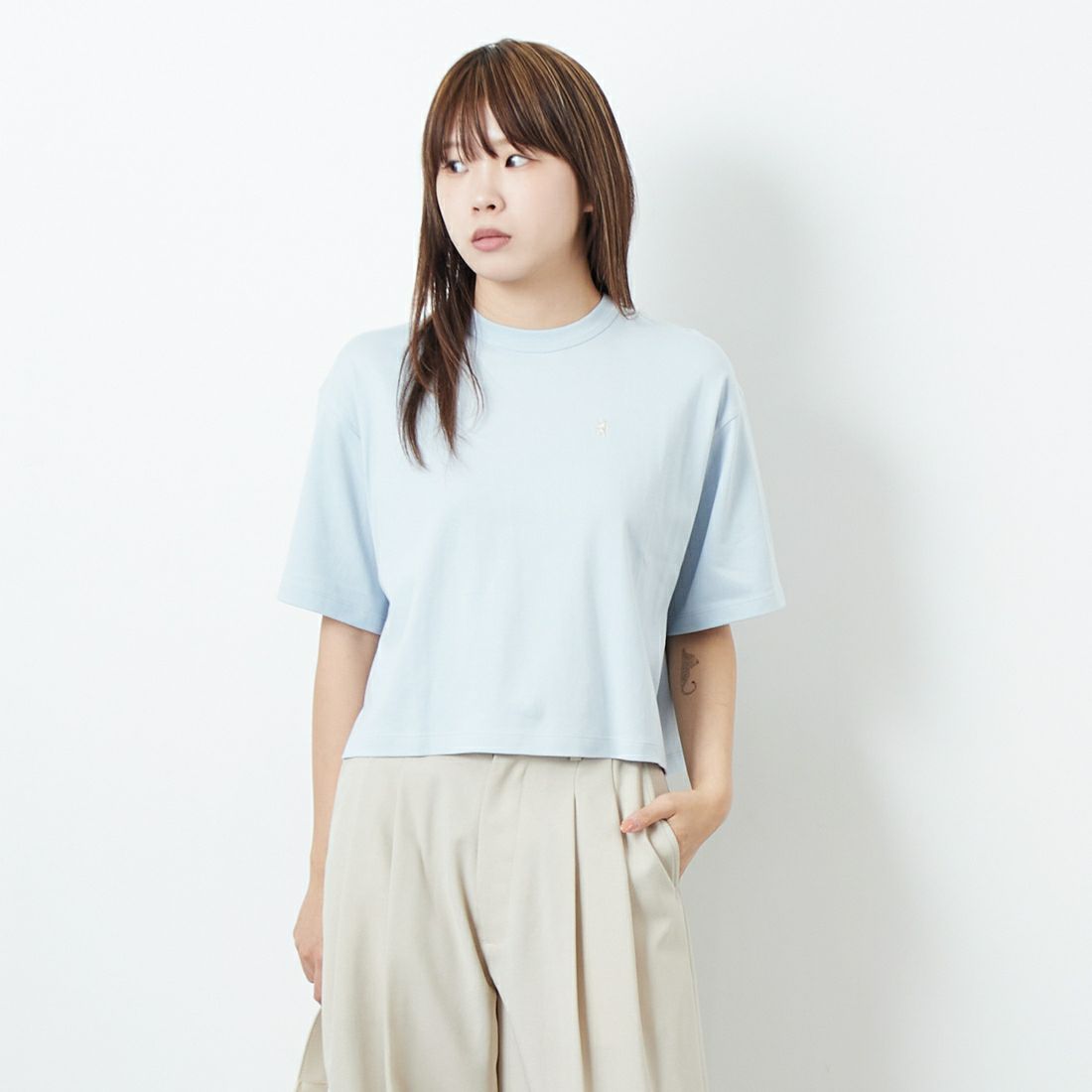 Gymphlex [ジムフレックス] クルーネック ショートプルオーバー [GY-C0324FLK] LT.SAX &&モデル身長：167cm 着用サイズ：14&&