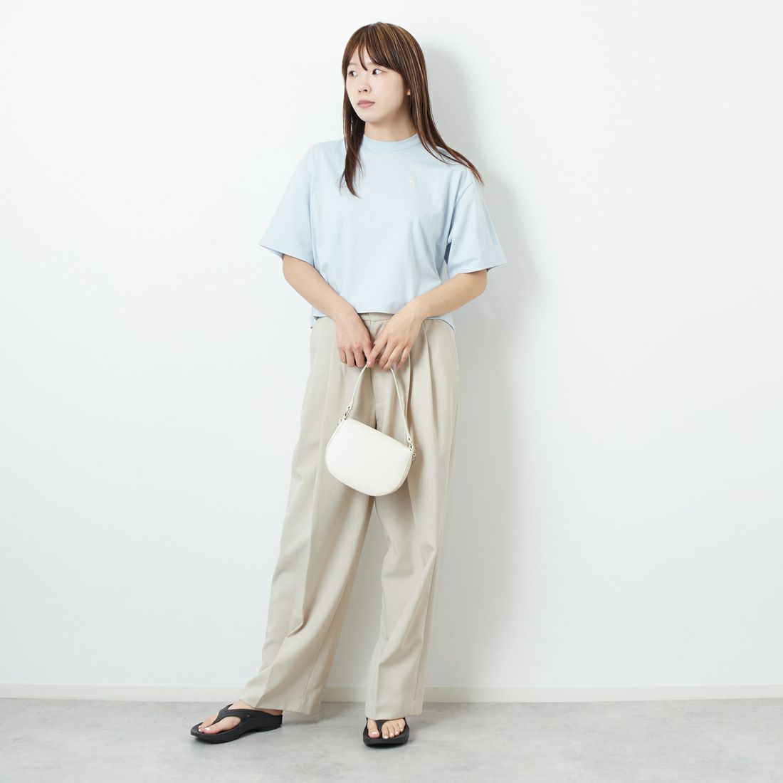 Gymphlex [ジムフレックス] クルーネック ショートプルオーバー [GY-C0324FLK] LT.SAX &&モデル身長：167cm 着用サイズ：14&&