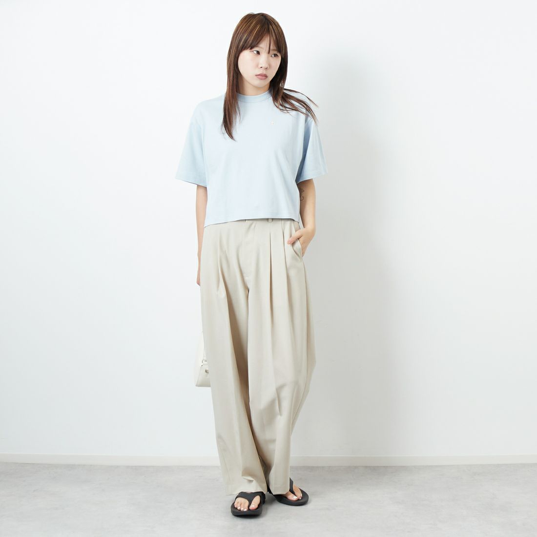 Gymphlex [ジムフレックス] クルーネック ショートプルオーバー [GY-C0324FLK] LT.SAX &&モデル身長：167cm 着用サイズ：14&&