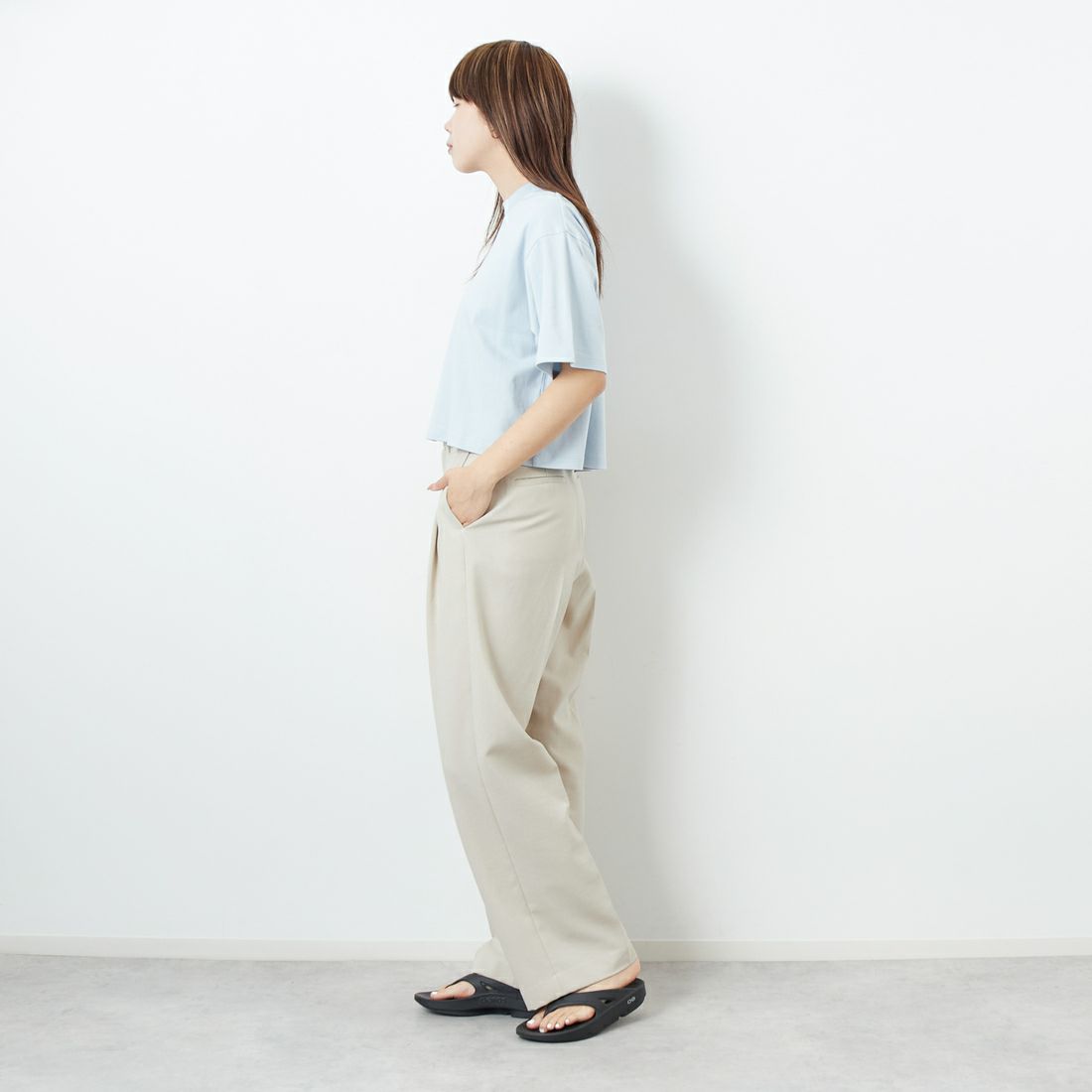 Gymphlex [ジムフレックス] クルーネック ショートプルオーバー [GY-C0324FLK] LT.SAX &&モデル身長：167cm 着用サイズ：14&&