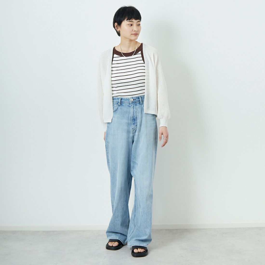 Jeans Factory Clothes [ジーンズファクトリークローズ] ホールガーメントカーディガン [113-2037] ｵﾌ &&モデル身長：160cm 着用サイズ：F&&