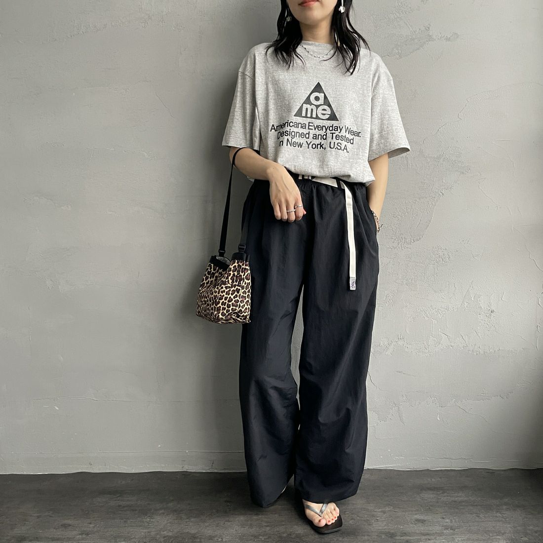 Americana [アメリカーナ] ラフィー丸胴 プリントT [BRF-750A-1] ﾓｸｸﾞﾚｰ &&モデル身長：160cm 着用サイズ：ONE SIZE&&