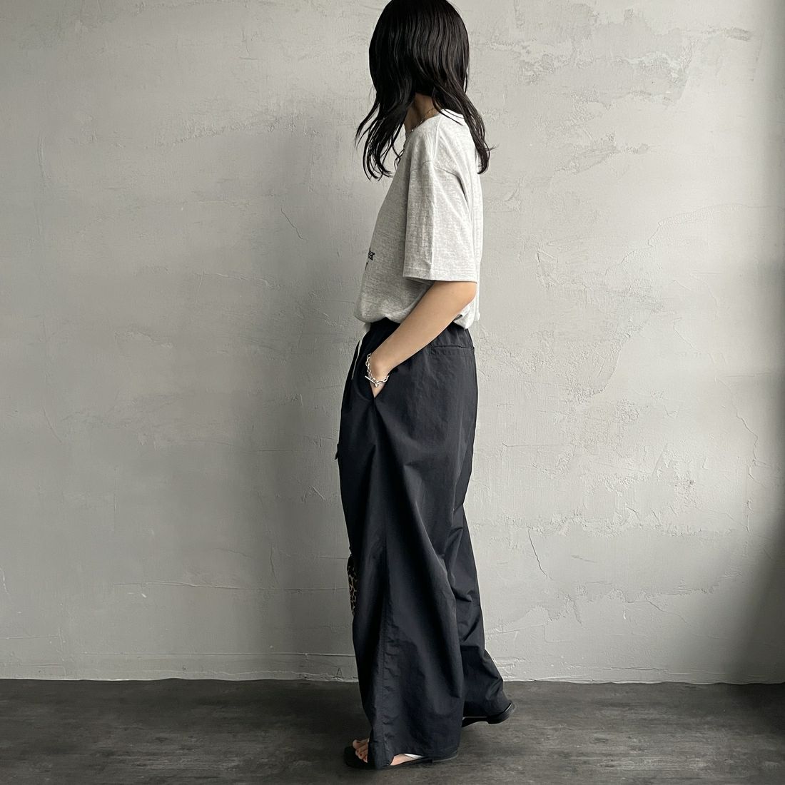 Americana [アメリカーナ] ラフィー丸胴 プリントT [BRF-750A-1] ﾓｸｸﾞﾚｰ &&モデル身長：160cm 着用サイズ：ONE SIZE&&