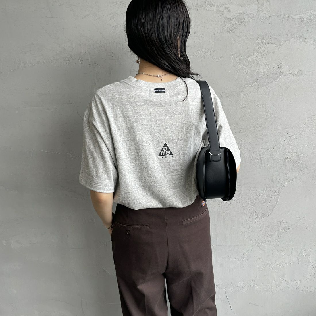 Americana [アメリカーナ] ラフィー丸胴 プリントT [BRF-750A-1] ﾓｸｸﾞﾚｰ &&モデル身長：160cm 着用サイズ：ONE SIZE&&