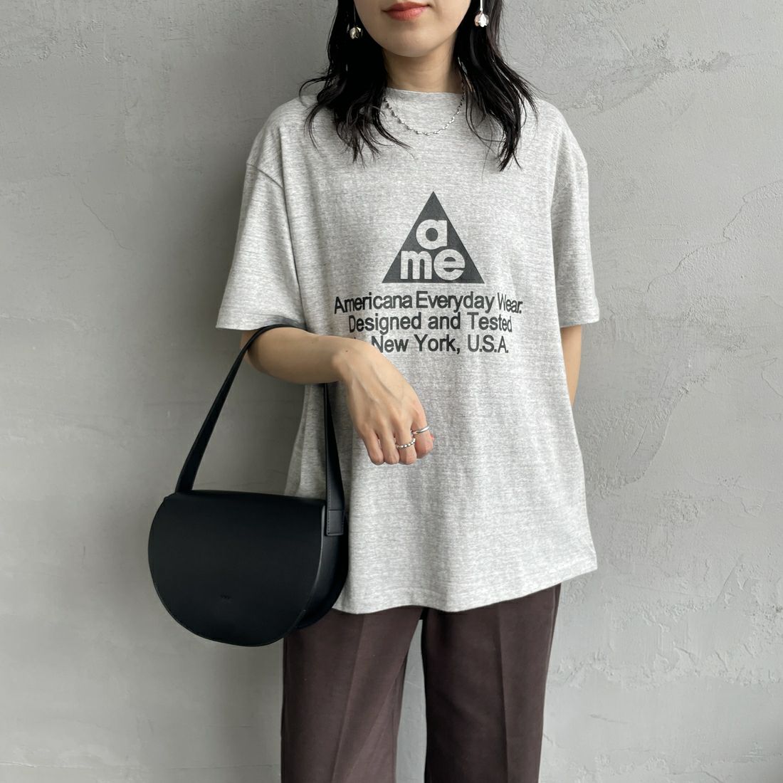 Americana [アメリカーナ] ラフィー丸胴 プリントT [BRF-750A-1] ﾓｸｸﾞﾚｰ &&モデル身長：160cm 着用サイズ：ONE SIZE&&