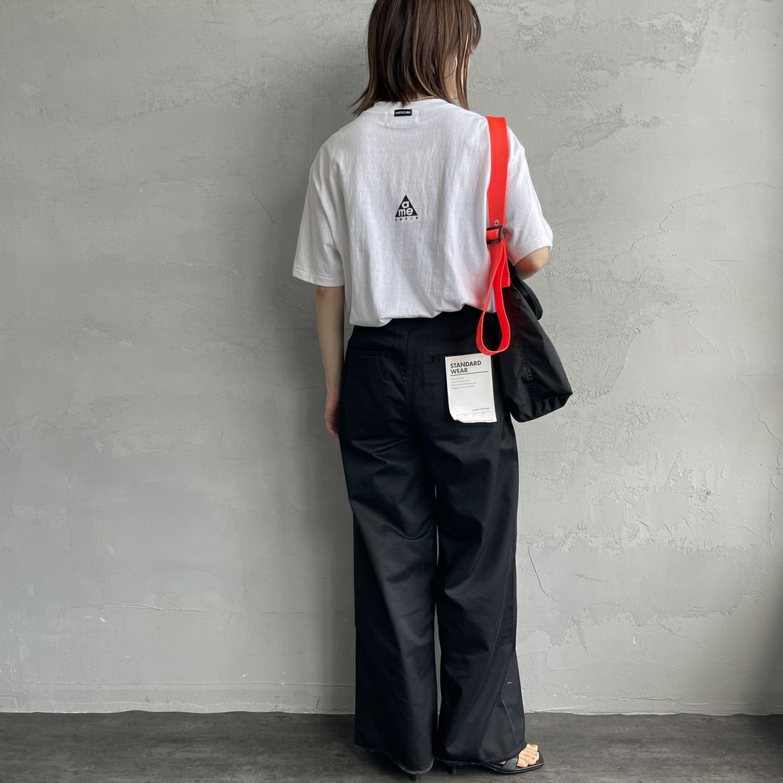 Americana [アメリカーナ] ラフィー丸胴 プリントT [BRF-750A-1] ﾎﾜｲﾄ &&モデル身長：158cm 着用サイズ：ONE SIZE&&