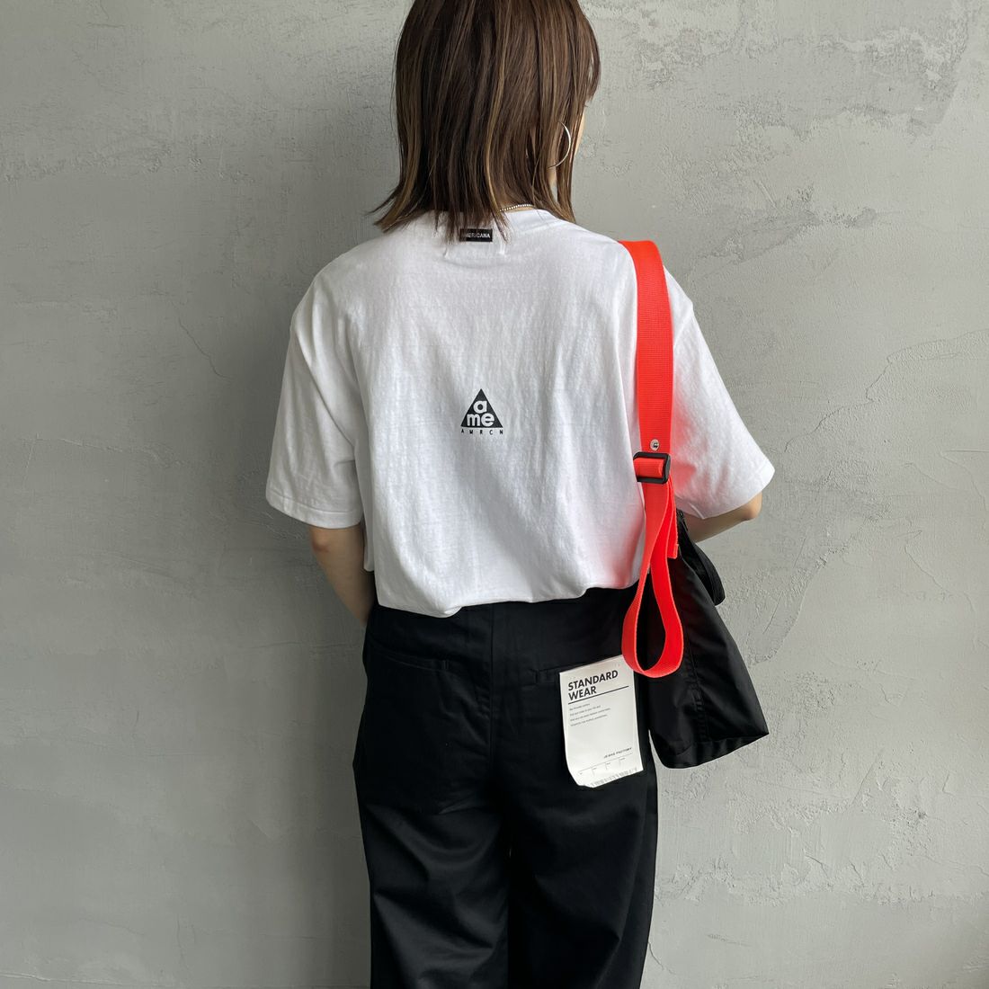 Americana [アメリカーナ] ラフィー丸胴 プリントT [BRF-750A-1] ﾎﾜｲﾄ &&モデル身長：158cm 着用サイズ：ONE SIZE&&