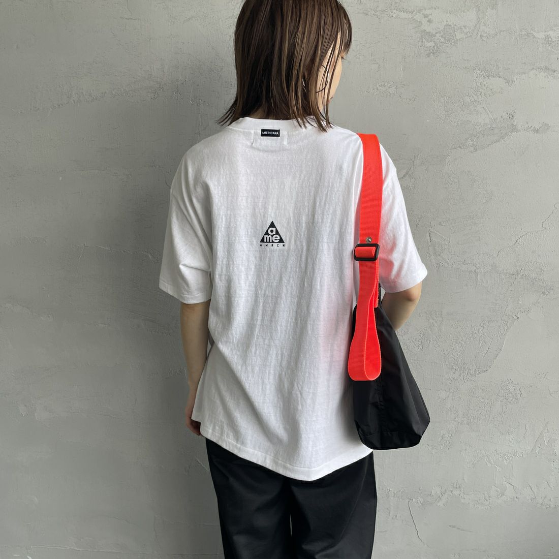 Americana [アメリカーナ] ラフィー丸胴 プリントT [BRF-750A-1] ﾎﾜｲﾄ &&モデル身長：158cm 着用サイズ：ONE SIZE&&