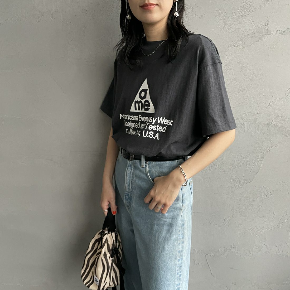 Americana [アメリカーナ] ラフィー丸胴 プリントT [BRF-750A-1] ｽﾐｸﾛ &&モデル身長：160cm 着用サイズ：ONE SIZE&&