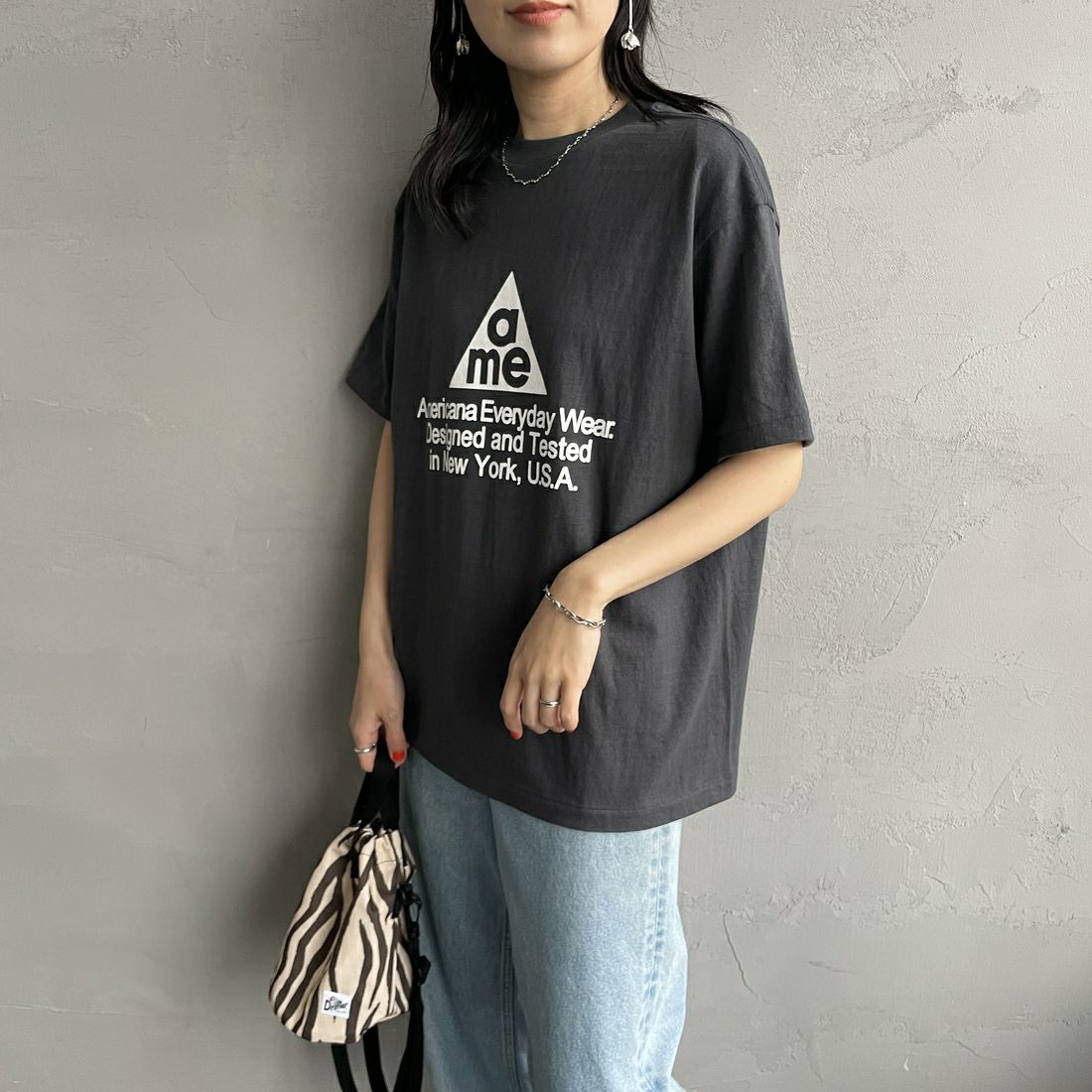 Americana [アメリカーナ] ラフィー丸胴 プリントT [BRF-750A-1] ｽﾐｸﾛ &&モデル身長：160cm 着用サイズ：ONE SIZE&&