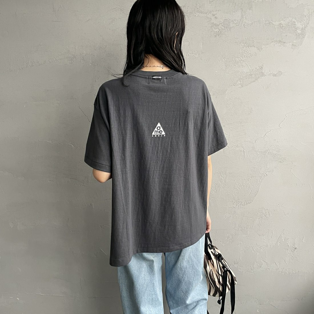 Americana [アメリカーナ] ラフィー丸胴 プリントT [BRF-750A-1] ｽﾐｸﾛ &&モデル身長：160cm 着用サイズ：ONE SIZE&&