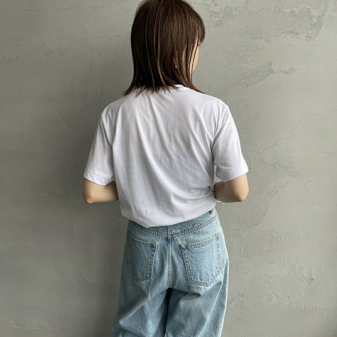 DANTON [ダントン] 無地インナーTシャツ [DT-C0195CVT] WHITE &&モデル身長：158cm 着用サイズ：S&&