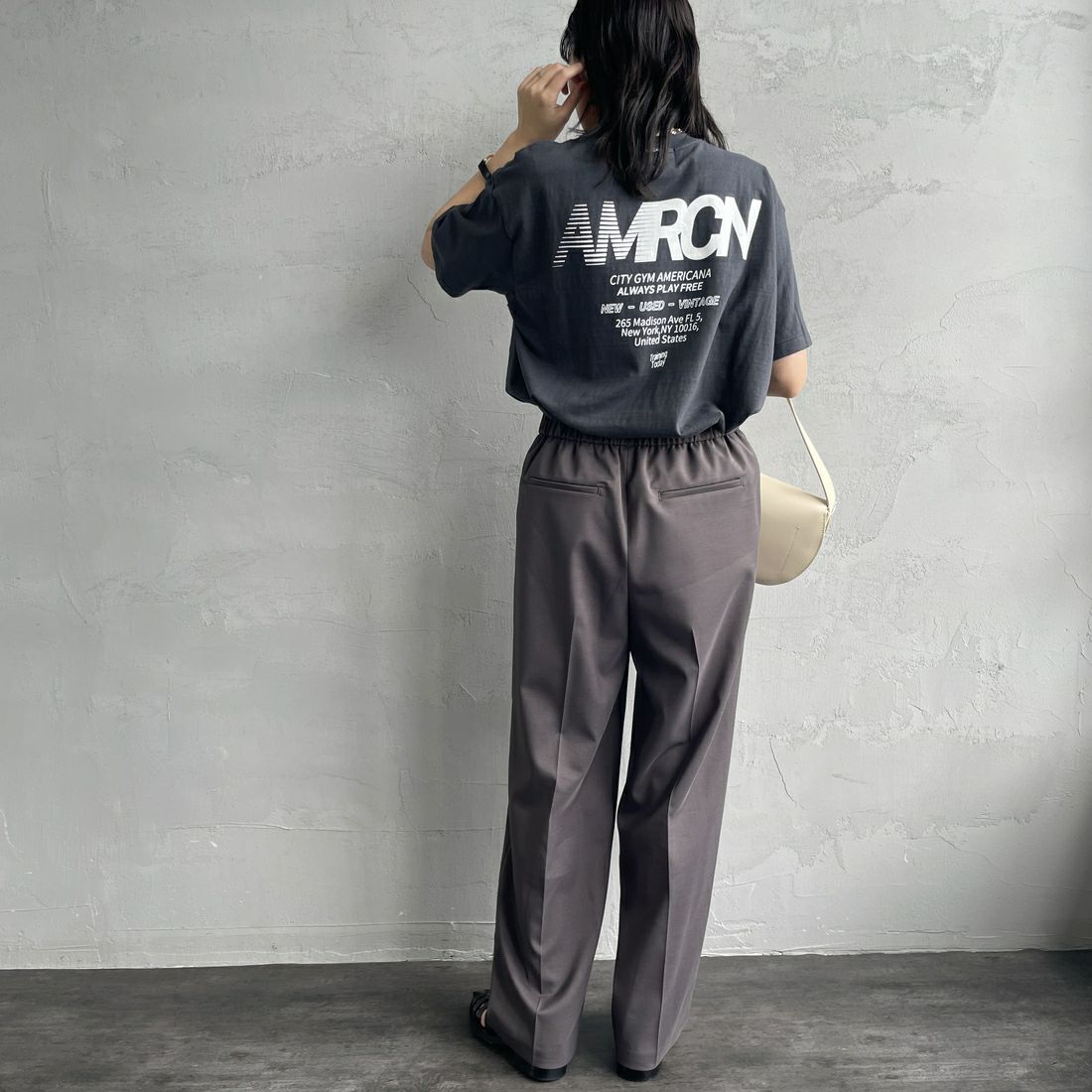 Americana [アメリカーナ] ラフィー丸胴 プリントT [BRF-750A-2] ｽﾐｸﾛ &&モデル身長：160cm 着用サイズ：ONE SIZE&&