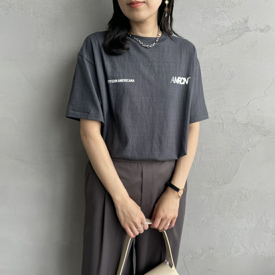 Americana [アメリカーナ] ラフィー丸胴 プリントT [BRF-750A-2] ｽﾐｸﾛ &&モデル身長：160cm 着用サイズ：ONE SIZE&&