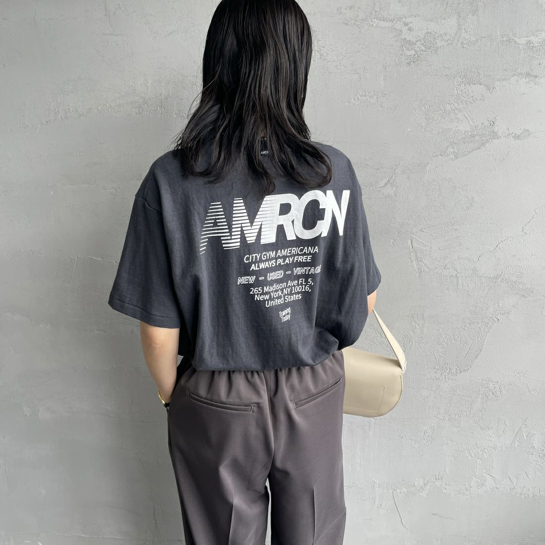 Americana [アメリカーナ] ラフィー丸胴 プリントT [BRF-750A-2] ｽﾐｸﾛ &&モデル身長：160cm 着用サイズ：ONE SIZE&&