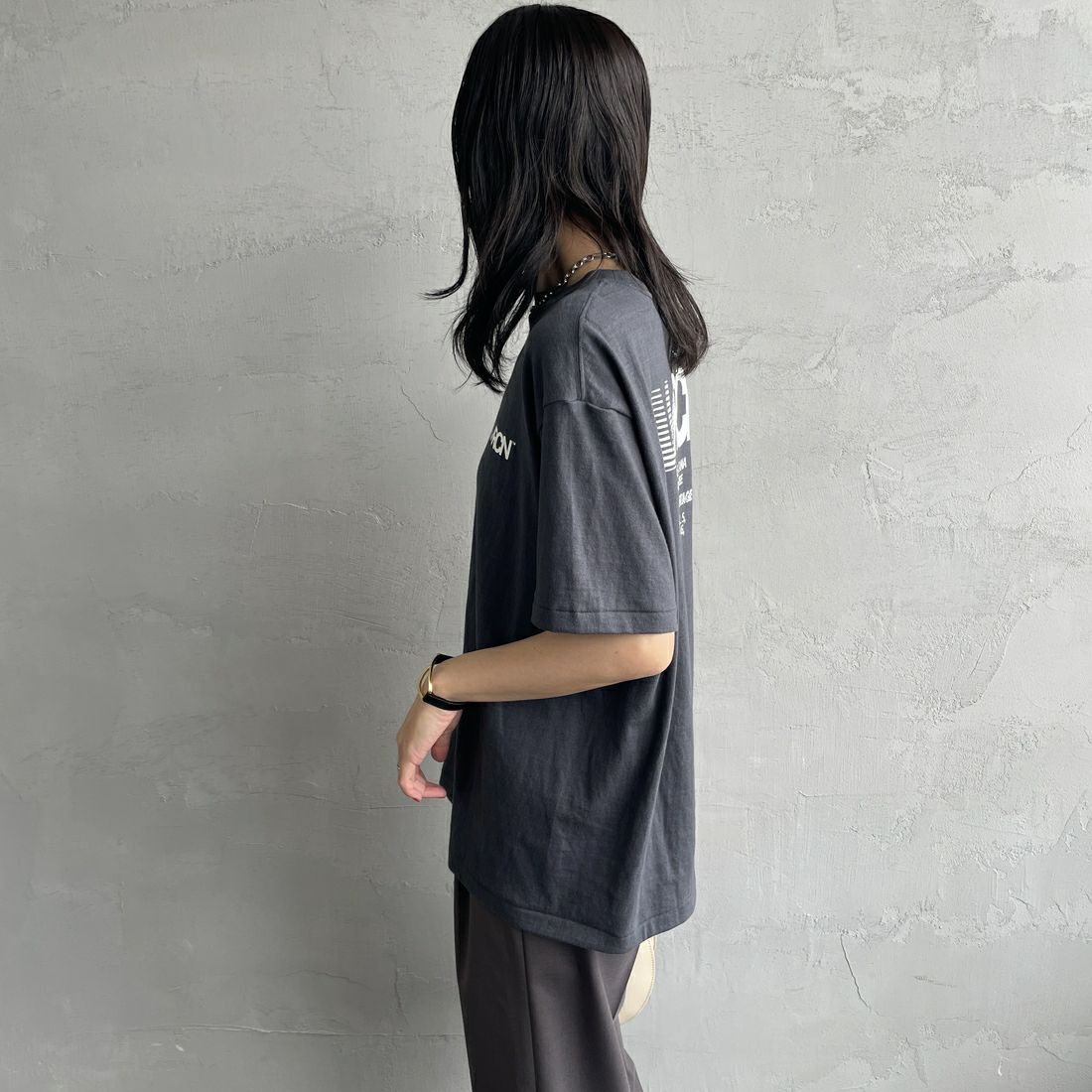 Americana [アメリカーナ] ラフィー丸胴 プリントT [BRF-750A-2] ｽﾐｸﾛ &&モデル身長：160cm 着用サイズ：ONE SIZE&&