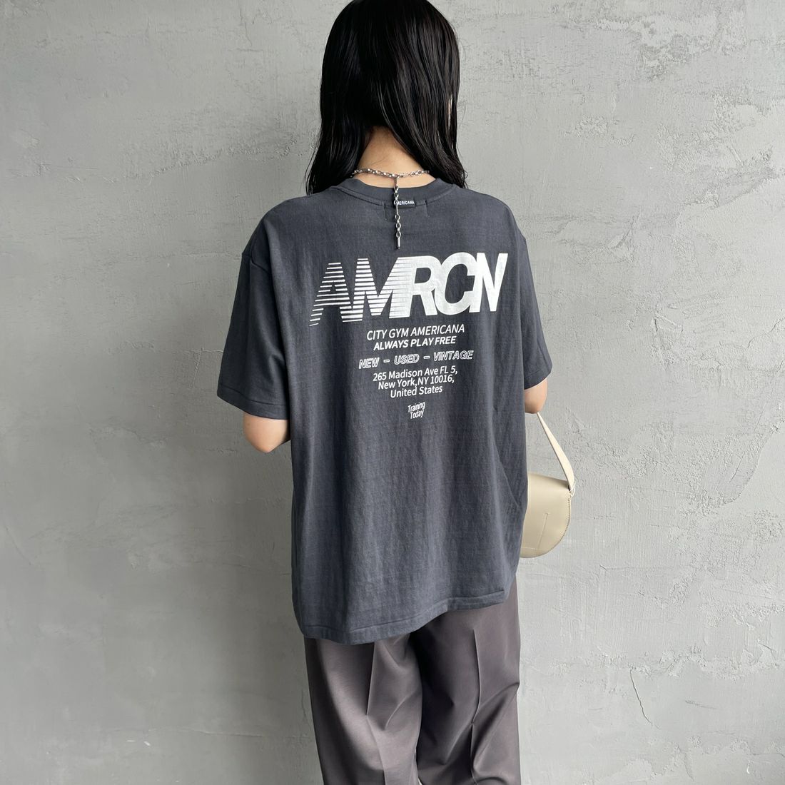 Americana [アメリカーナ] ラフィー丸胴 プリントT [BRF-750A-2] ｽﾐｸﾛ &&モデル身長：160cm 着用サイズ：ONE SIZE&&