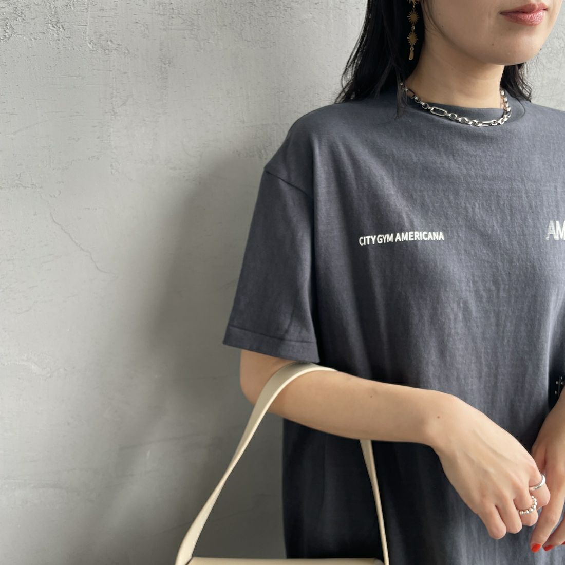 Americana [アメリカーナ] ラフィー丸胴 プリントT [BRF-750A-2] ｽﾐｸﾛ &&モデル身長：160cm 着用サイズ：ONE SIZE&&