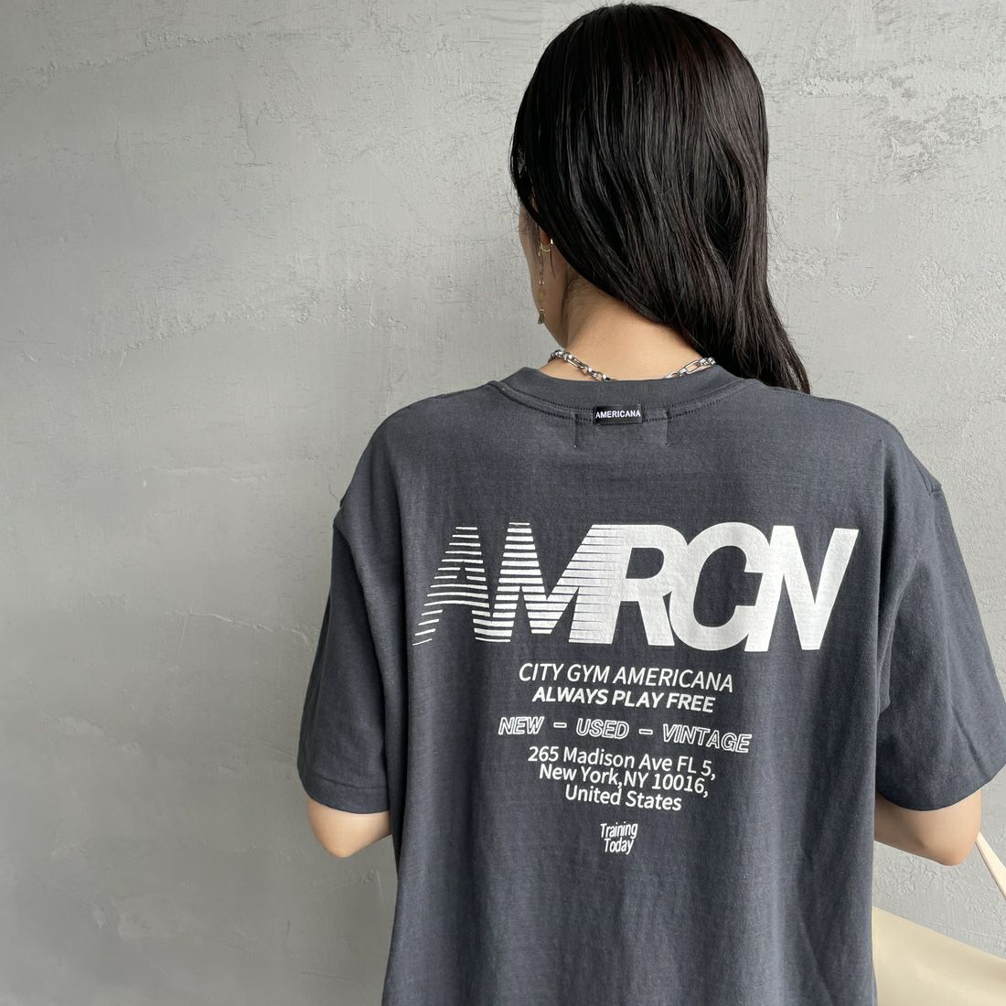 Americana [アメリカーナ] ラフィー丸胴 プリントT [BRF-750A-2] ｽﾐｸﾛ &&モデル身長：160cm 着用サイズ：ONE SIZE&&