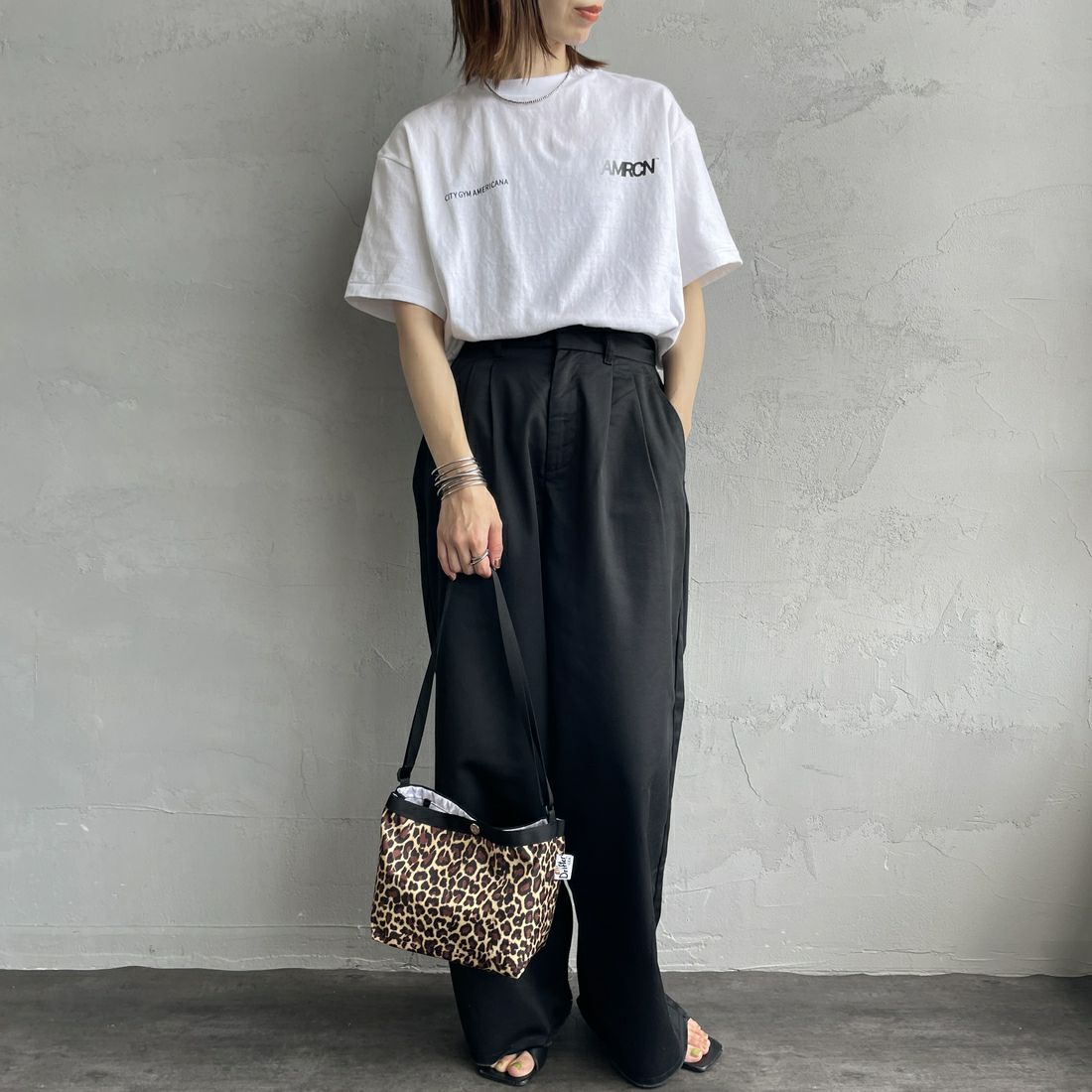 Americana [アメリカーナ] ラフィー丸胴 プリントT [BRF-750A-2] ﾎﾜｲﾄ &&モデル身長：158cm 着用サイズ：ONE SIZE&&