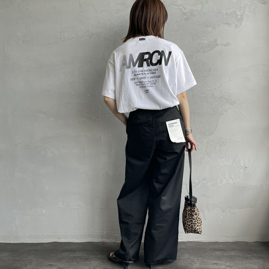 Americana [アメリカーナ] ラフィー丸胴 プリントT [BRF-750A-2] ﾎﾜｲﾄ &&モデル身長：158cm 着用サイズ：ONE SIZE&&