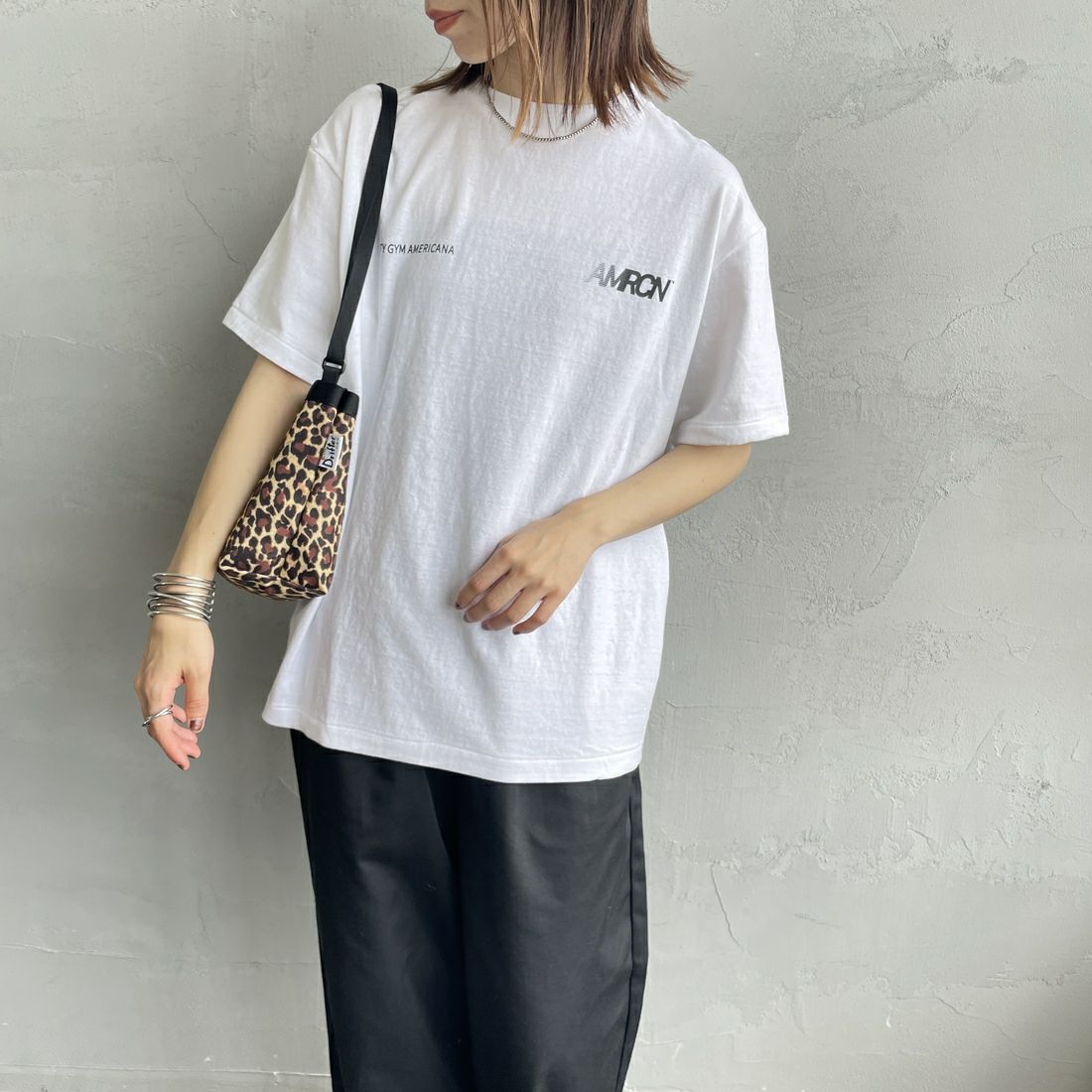 Americana [アメリカーナ] ラフィー丸胴 プリントT [BRF-750A-2] ﾎﾜｲﾄ &&モデル身長：158cm 着用サイズ：ONE SIZE&&