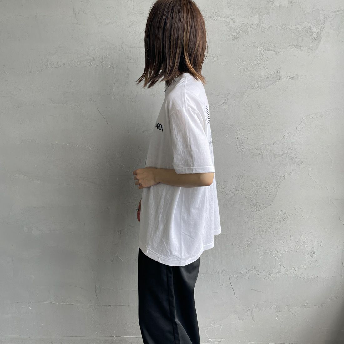 Americana [アメリカーナ] ラフィー丸胴 プリントT [BRF-750A-2] ﾎﾜｲﾄ &&モデル身長：158cm 着用サイズ：ONE SIZE&&
